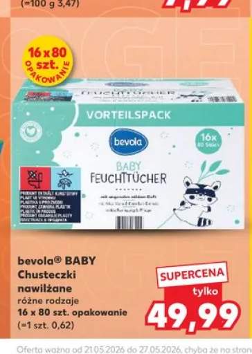 Chusteczki nawilżane bevola BABY 16-pak