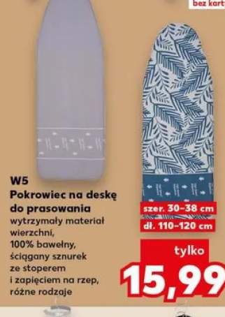 Pokrowiec na deskę do prasowania W5 wytrzymały materiał wierzchni, 100% bawełny, ściągany sznurek ze stoperem i zapięciem na rzep szer. 30-38cm dł. 110-120cm