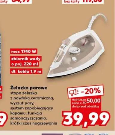 Żelazko parowe stopa żelazka z powłoką ceramiczną, wyrzut pary, system zapobiegający kapaniu, funkcja samooczyszczania, krótki czas nagrzewania moc 1740W zbiornik wody o poj. 220ml dł. kabla 1,9m