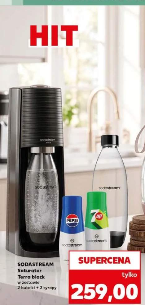 Saturator Sodastream Terra black w zestawie 2 butelki + 2 syropy
