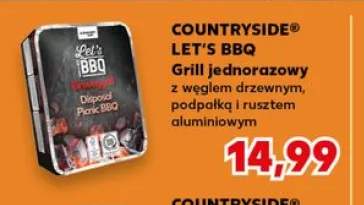 Grill jednorazowy z węglem drzewnym, podpałką i rusztem aluminiowym COUNTRYSIDE LET'S BBQ