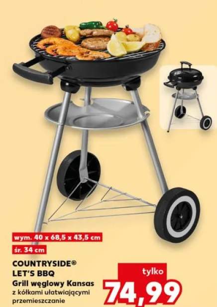Grill węglowy Kansas COUNTRYSIDE LET'S BBQ 40x68,5x43,5cm