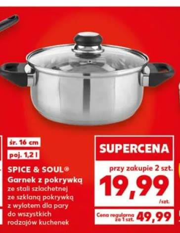 Garnek z pokrywką ze stali szlachetnej SPICE & SOUL śr. 16cm poj. 1,2l ze szklaną pokrywką z wylotem dla pary do wszystkich rodzajów kuchenek