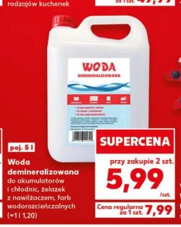 Woda demineralizowana poj. 5l do akumulatorów i chłodnic, żelazek z nawilżaczem, farb wodorozcieńczalnych