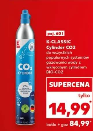 Cylinder CO2 K-CLASSIC do wszystkich popularnych systemów gazowania wody z wkręcanym cylindrem BIO-CO2 poj. 60l