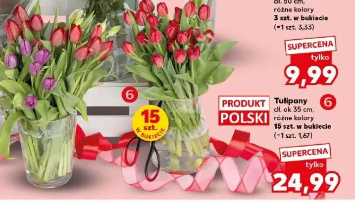 Tulipany dł. ok 35cm 15szt. w bukiecie