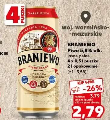 Piwo Braniewo Jasne Pełne 5,8% alk. 4-pak 500ml