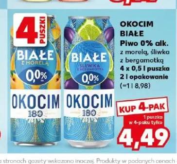 Piwo bezalkoholowe Okocim Białe 0% śliwka z bergamotką 4-pak 500ml