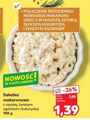 Sałatka makaronowa z szynką, świeżym ogórkiem i kukurydzą