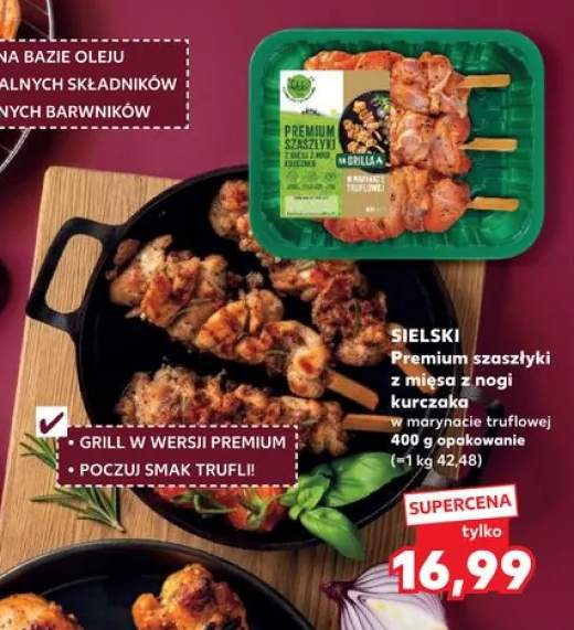 Premium szaszłyki z mięsa z nogi kurczaka w marynacie truflowej Sielski