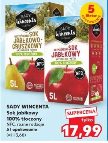 Sok jabłkowo-gruszkowy 100% tłoczony NFC Sady Wincenta