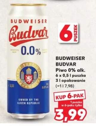 Piwo bezalkoholowe Budweiser Budvar 0% alk. 6-pak 0,5l