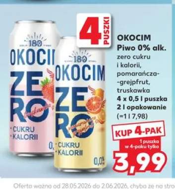 Piwo bezalkoholowe Okocim zero cukru i kalorii truskawka 0% alk. 4-pak 500ml
