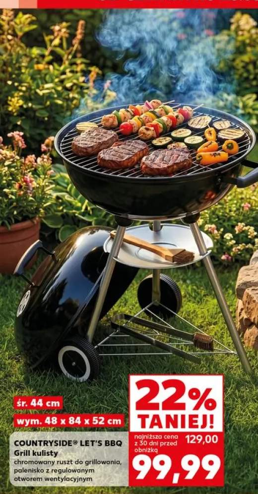 Grill kulisty COUNTRYSIDE LET'S BBQ śr. 44cm wym. 48x84x52cm