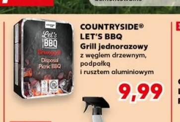 Grill jednorazowy COUNTRYSIDE LET'S BBQ z węglem drzewnym podpałką i rusztem aluminiowym