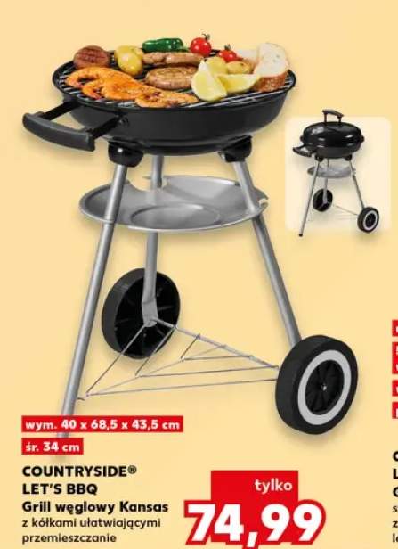 Grill węglowy Kansas COUNTRYSIDE LET'S BBQ wym. 40x68,5x43,5cm
