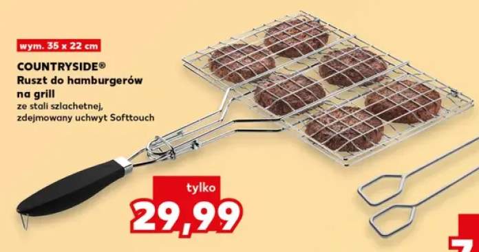 Ruszt do hamburgerów na grill COUNTRYSIDE wym. 35x22cm ze stali szlachetnej zdejmowany uchwyt Softtouch