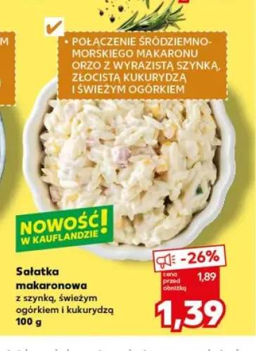 Sałatka makaronowa z szynką, świeżym ogórkiem i kukurydzą