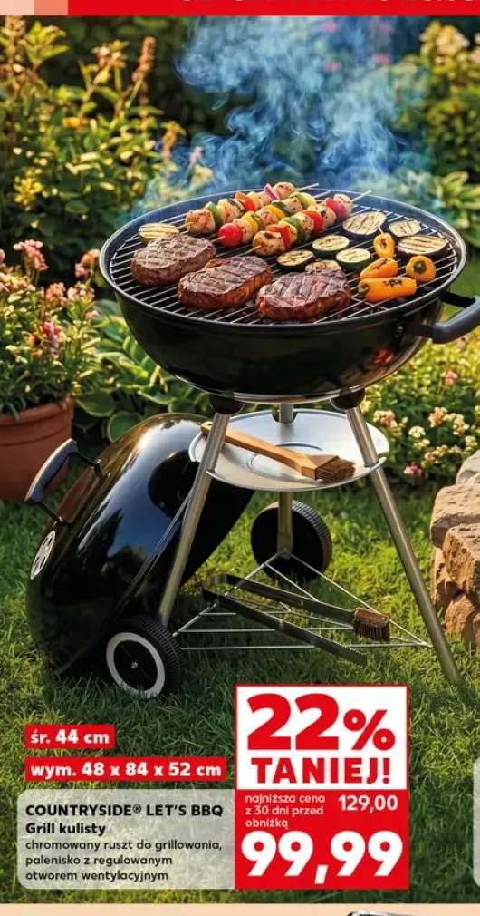 Grill kulisty COUNTRYSIDE LET'S BBQ śr. 44cm wym. 48x84x52cm