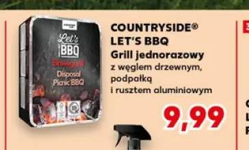 Grill jednorazowy z węglem drzewnym, podpałką i rusztem aluminiowym COUNTRYSIDE LET'S BBQ