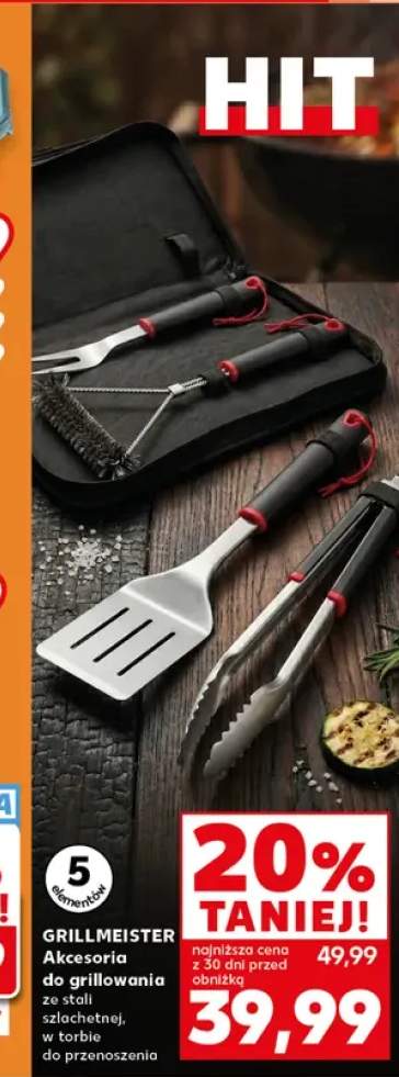 Akcesoria do grillowania GRILLMEISTER ze stali szlachetnej w torbie do przenoszenia 5 elementów