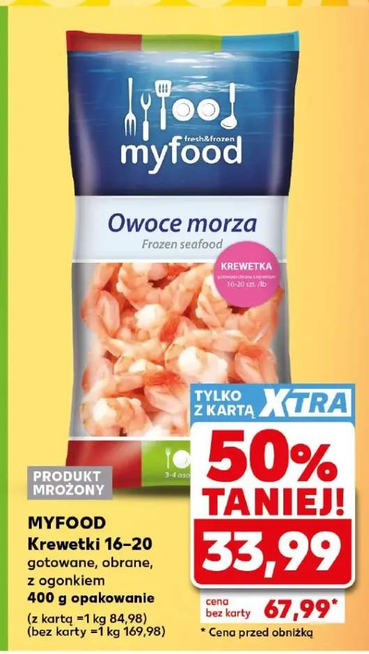 Krewetki 16-20 gotowane obrane z ogonkiem Myfood