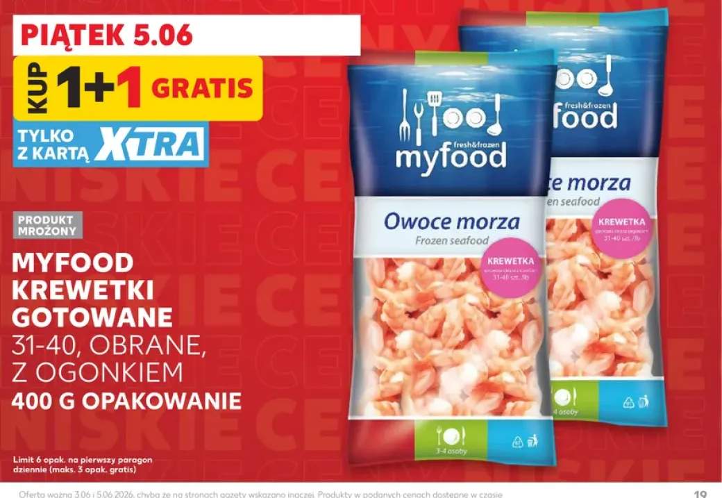 Krewetki gotowane obrane z ogonkiem 31-40 Myfood