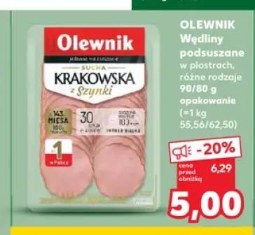 Wędliny podsuszane w plastrach Krakowska z Szynki Olewnik