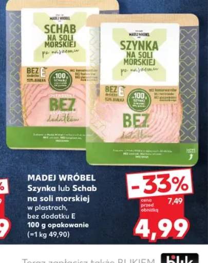 Szynka na soli morskiej w plastrach bez dodatku E Madej Wróbel