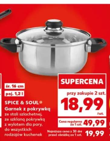 Garnek z pokrywką ze stali szlachetnej SPICE & SOUL śr. 16cm poj. 1,2l ze szklaną pokrywką z wylotem dla pary do wszystkich rodzajów kuchenek