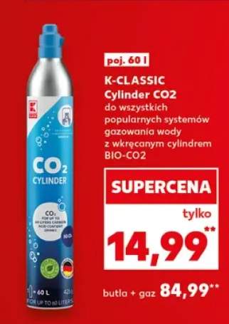 Cylinder CO2 K-CLASSIC do wszystkich popularnych systemów gazowania wody z wkręcanym cylindrem BIO-CO2 poj. 60l