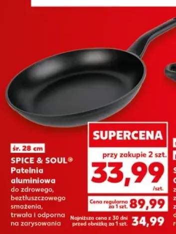 Patelnia aluminiowa SPICE & SOUL śr. 28cm do zdrowego beztłuszczowego smażenia trwała i odporna na zarysowania
