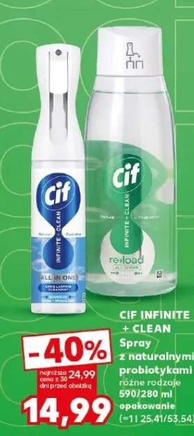 Spray z naturalnymi probiotykami Cif Infinite + Clean All in One
