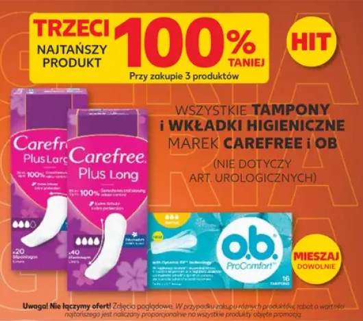 Tampony i wkładki higieniczne Carefree i o.b.