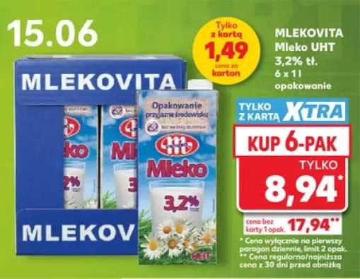 Mleko UHT 3,2% Mlekovita 6-pak