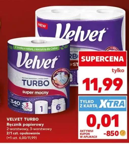 Ręcznik papierowy Velvet Turbo 3-warstwowy 1-pak +1 wariant