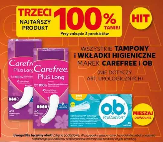 Wkładki higieniczne Carefree Plus Large +2 warianty