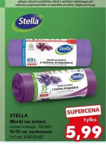 Worki na śmieci Stella z taśmą ściągającą o zapachu lawendy 60 l +1 wariant