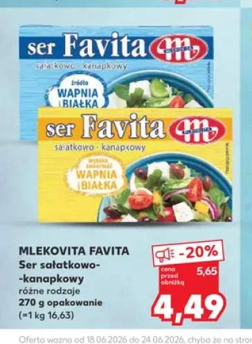 Ser sałatkowo-kanapkowy Mlekovita Favita 18% +1 wariant