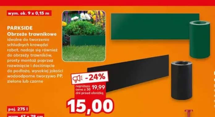 Obrzeże trawnikowe PARKSIDE zielone 9x0,15 m +1 wariant