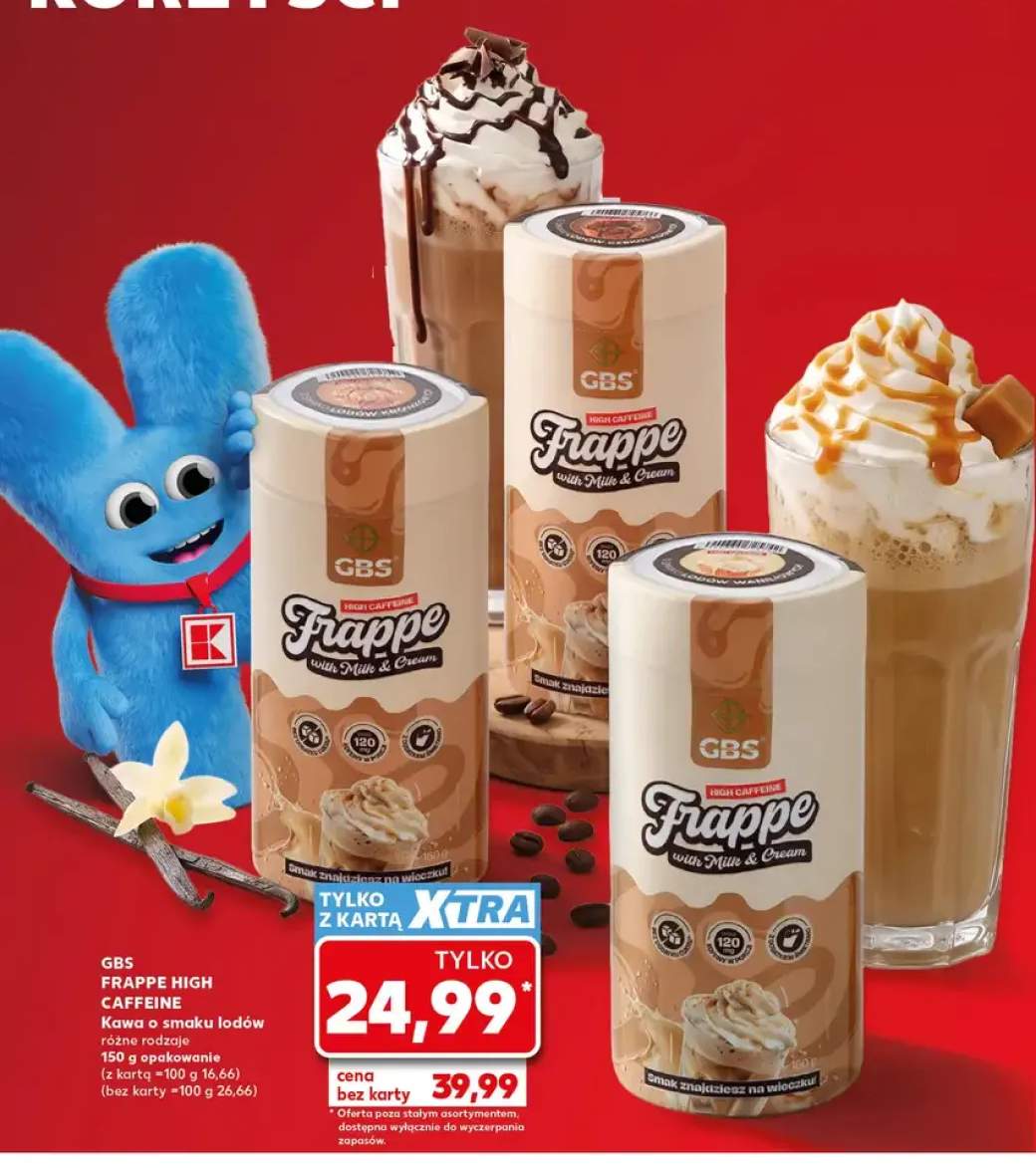 Kawa rozpuszczalna GBS Frappe High Caffeine o smaku lodów krokant +2 warianty
