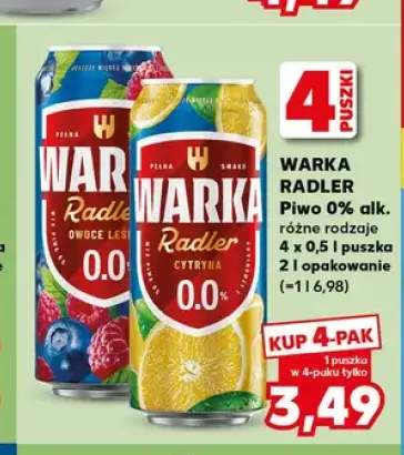 Piwo bezalkoholowe Warka Radler Cytryna 4-pak +1 wariant