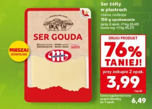 Ser żółty Gouda w plastrach Mlekovita
