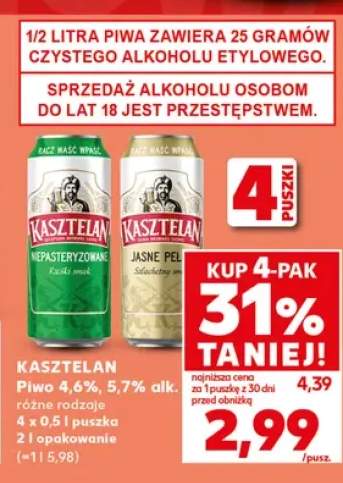 Piwo Kasztelan Niepasteryzowane 4-pak 500 ml +1 wariant