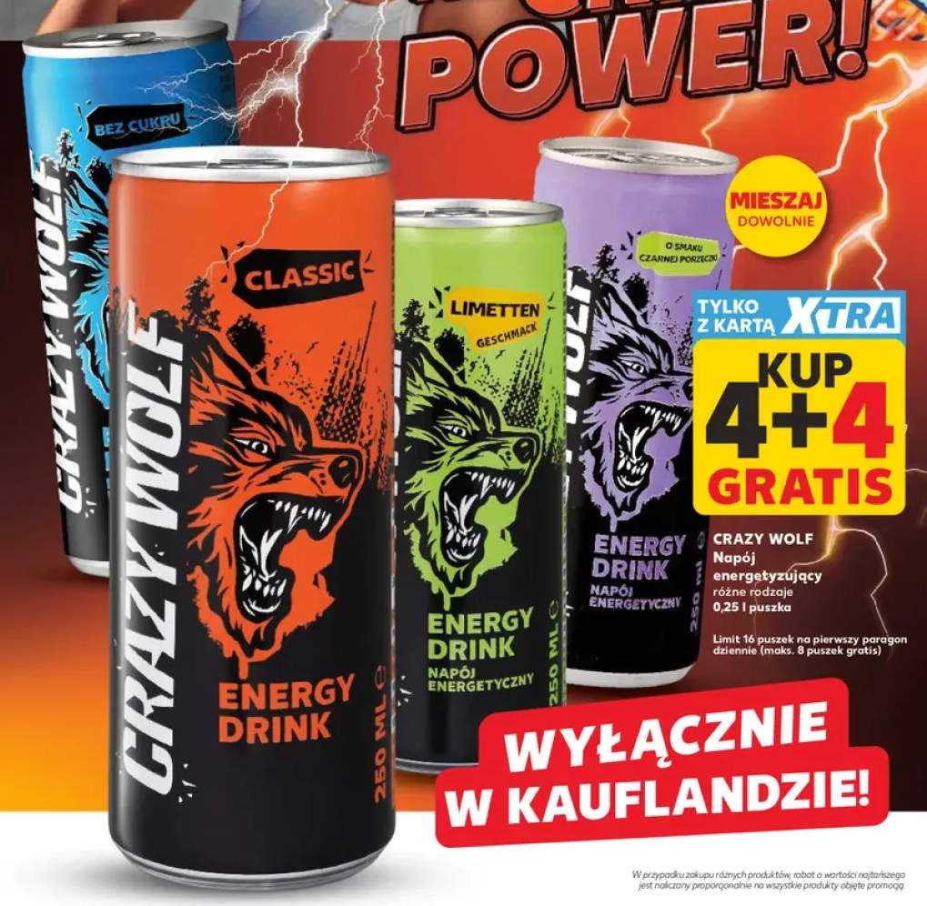 Napój energetyzujący Crazy Wolf Bez Cukru +3 warianty