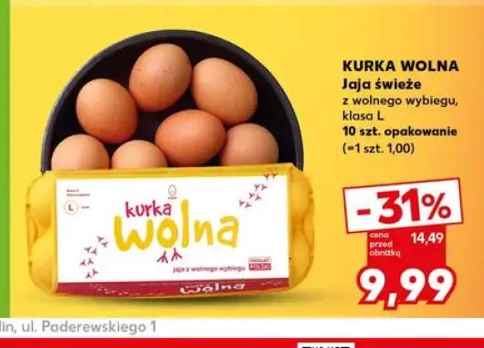 Jaja świeże z wolnego wybiegu klasa L Kurka Wolna