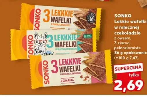 Lekkie wafelki w mlecznej czekoladzie z owsem Sonko +2 warianty