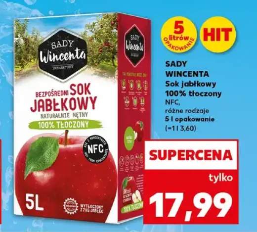Sok jabłkowy Sady Wincenta 100% tłoczony NFC
