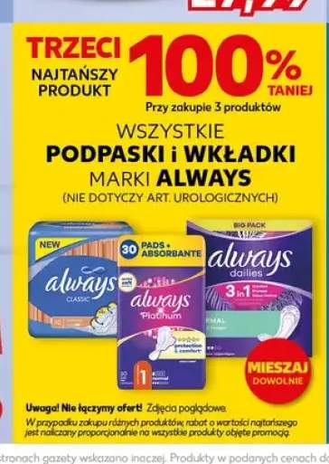 Podpaski i wkładki marki Always +3 warianty