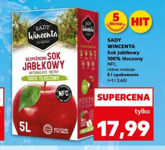 Sok jabłkowy Sady Wincenta 100% tłoczony NFC